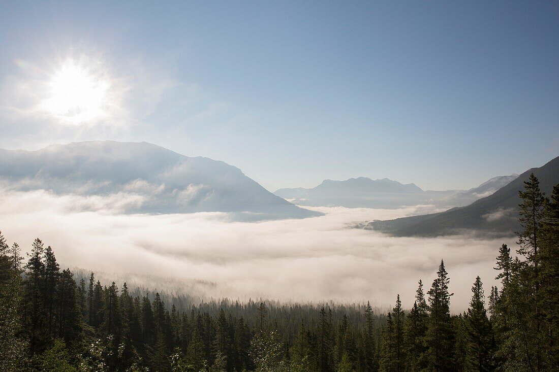 View of fog & mountain range in early am