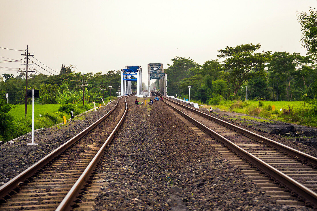 Railway Tracks In A Rural Scene At Java, Indonesia