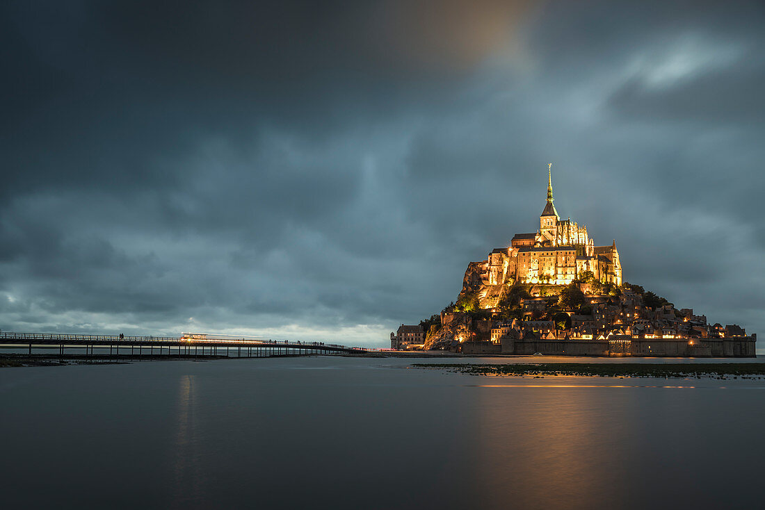 Cloudy sky at dusk, Mont-St-Michel, UNESCO World Heritage Site, Normandy, France, Europe