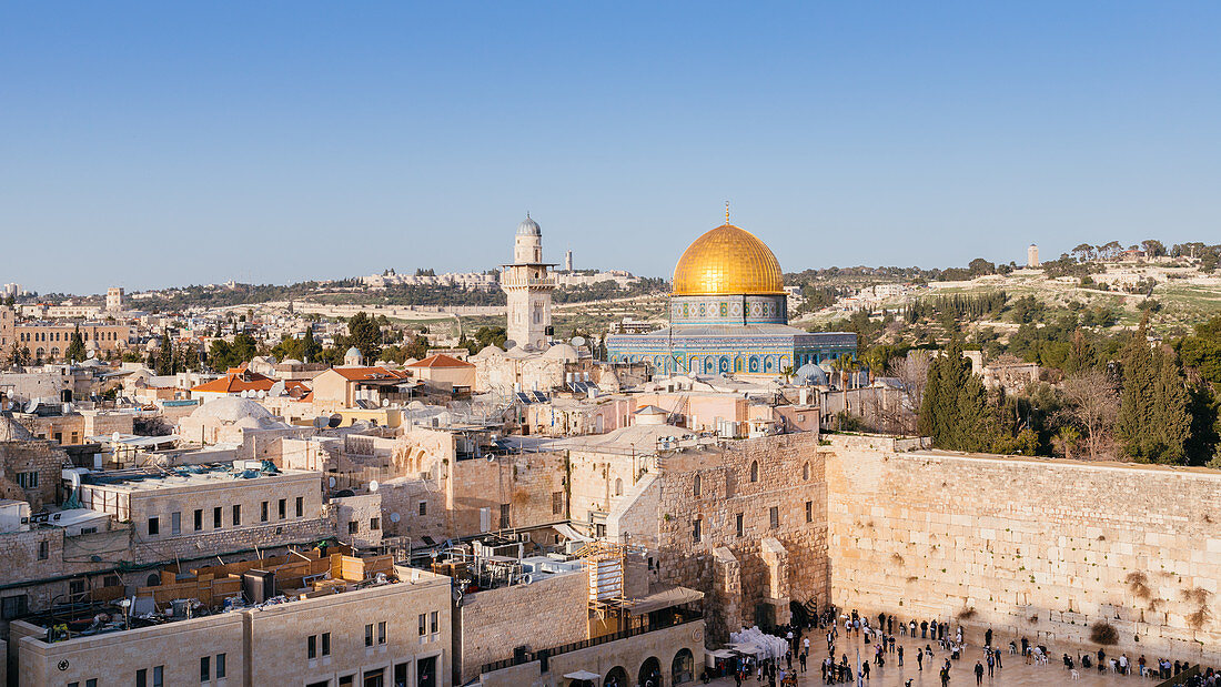 Temple Mount, Dome of the Rock, Redeemer Church and Old City, Jerusalem, Israel, Middle East
