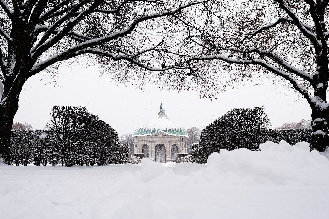 Pavillon during Snow Fall in Hofgarten, Munich, Germany