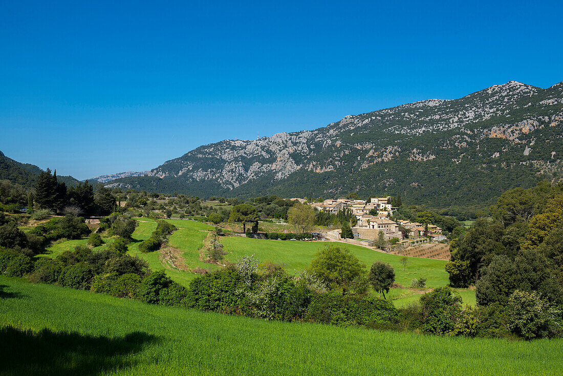 Village of Orient in Serra de Tramuntana, mountain range, Majorca, Mallorca, Balearic Islands, Spain