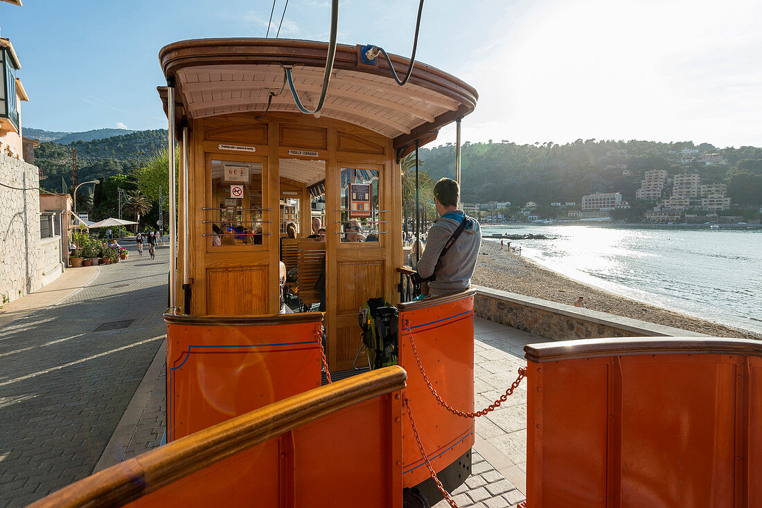 alte Tram, Uferpromenade, Port de Sóller, Mallorca, Balearen, Spanien