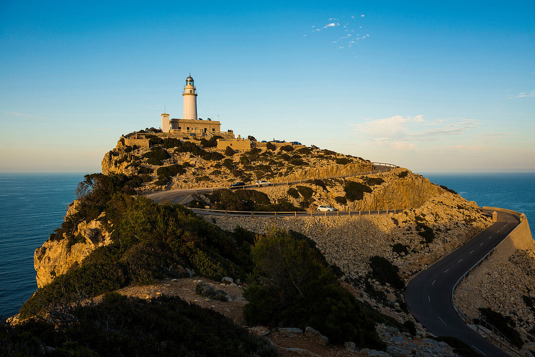 lighthouse and sunset at Cap Formentor, Port de Pollenca, Serra de Tramuntana, Majorca, Balearic Islands, Spain