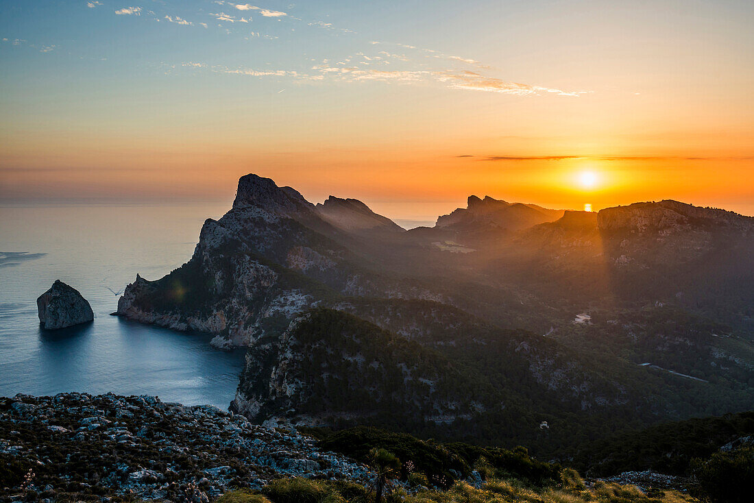 Sunrise at Cap Formentor, Port de Pollenca, Serra de Tramuntana, Majorca, Balearic Islands, Spain