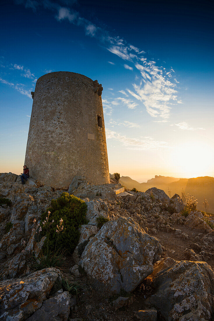 sunrise at Talaia d'Albercutx tower, Cap Formentor, Port de Pollenca, Serra de Tramuntana, Majorca, Balearic Islands, Spain