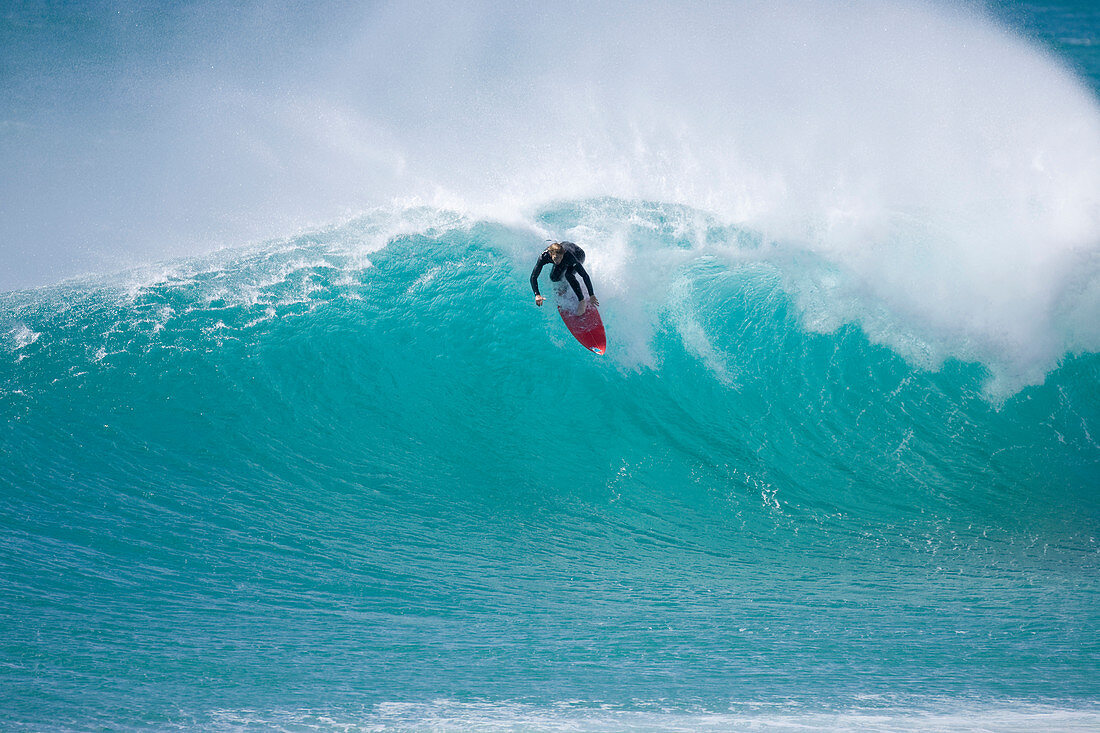 Ryan Haley surfing at Martha Lavinia, on King Island, in Tasmania, 04.03.08.