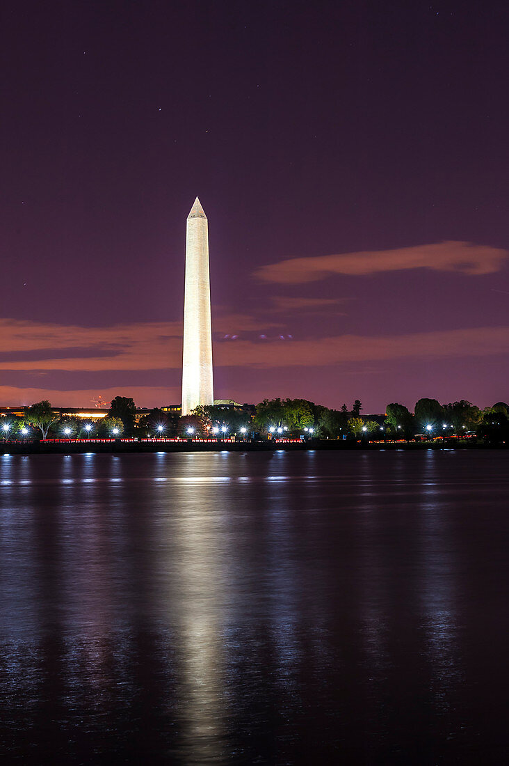 The Washington Monument Illuminated During Night In Washington Dc