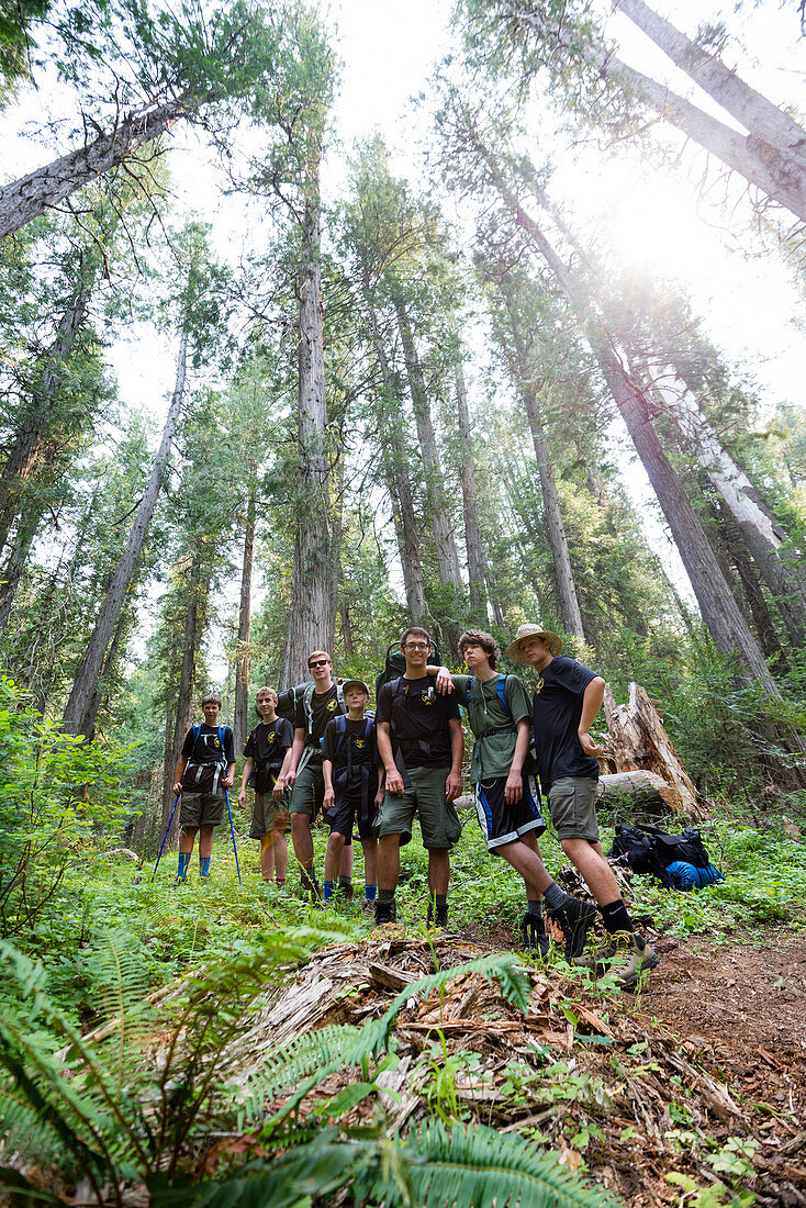 Low Angle View Of Scout Boys Standing At Lewis And Clark Trail