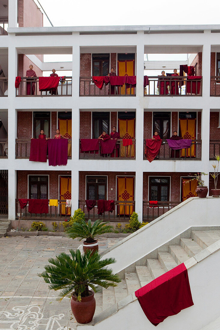 Young monks at residence in Pododrong Monastery, Bouddha, Nepal