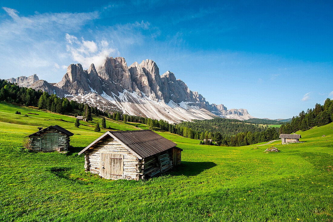View of the Odle from Malga Caseril Puez Natural Park Funes Valley Dolomites Trentino Alto Adige Italy Europe