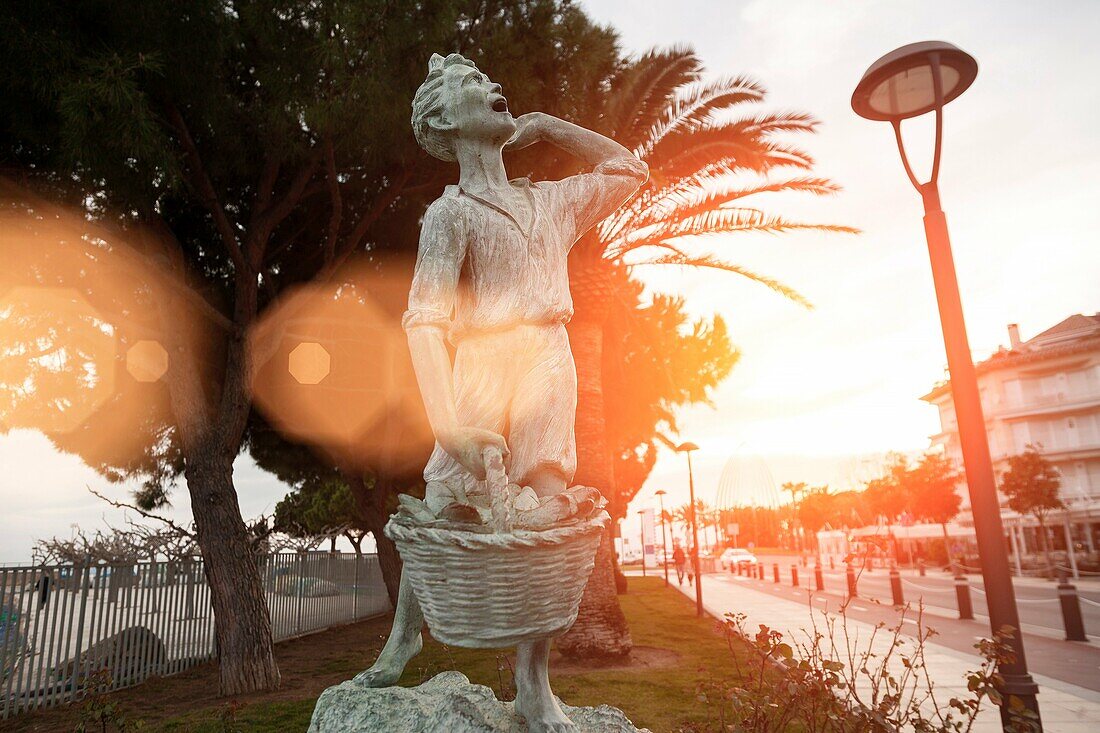 Sculture in front of fishing port Cambrils Spain