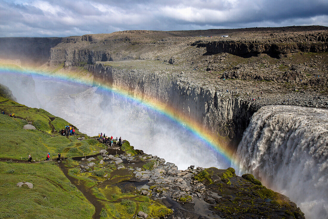 Dettifoss waterfall with rainbow at Iceland