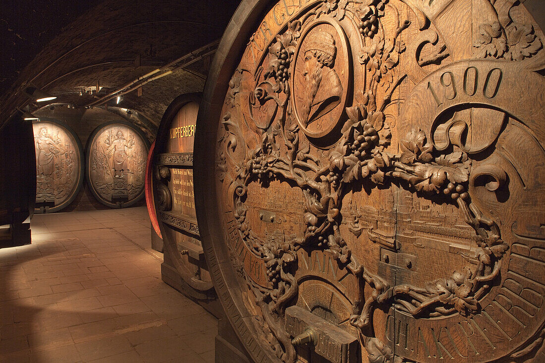 Wine cellar in Kupferberg Museum of the sekt winery Sektkellerei Kupferberg, Mainz, Rhineland-Palatinate, Germany, Europe