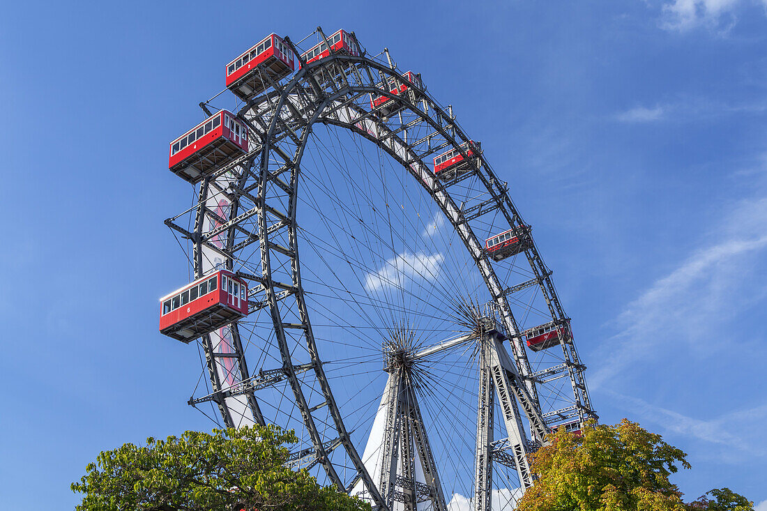 Viennese giant wheel Wiener Riesenrad in the Prater amusement park in Vienna, Eastern Austria, Austria, Europe