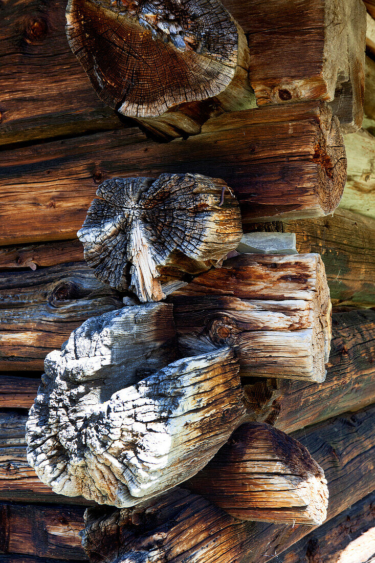 Detail einer Heuhütte bei den Geislerspitzen, Dolomiten, Südtirol, Italien