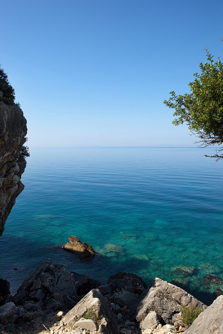rocky coastline in the sunlight, Dhermi, Albanian Riviera, Albania