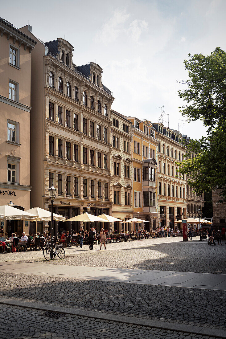 baroque houses at pedestrian precinct around Thomas church, Leipzig, Saxony, Germany