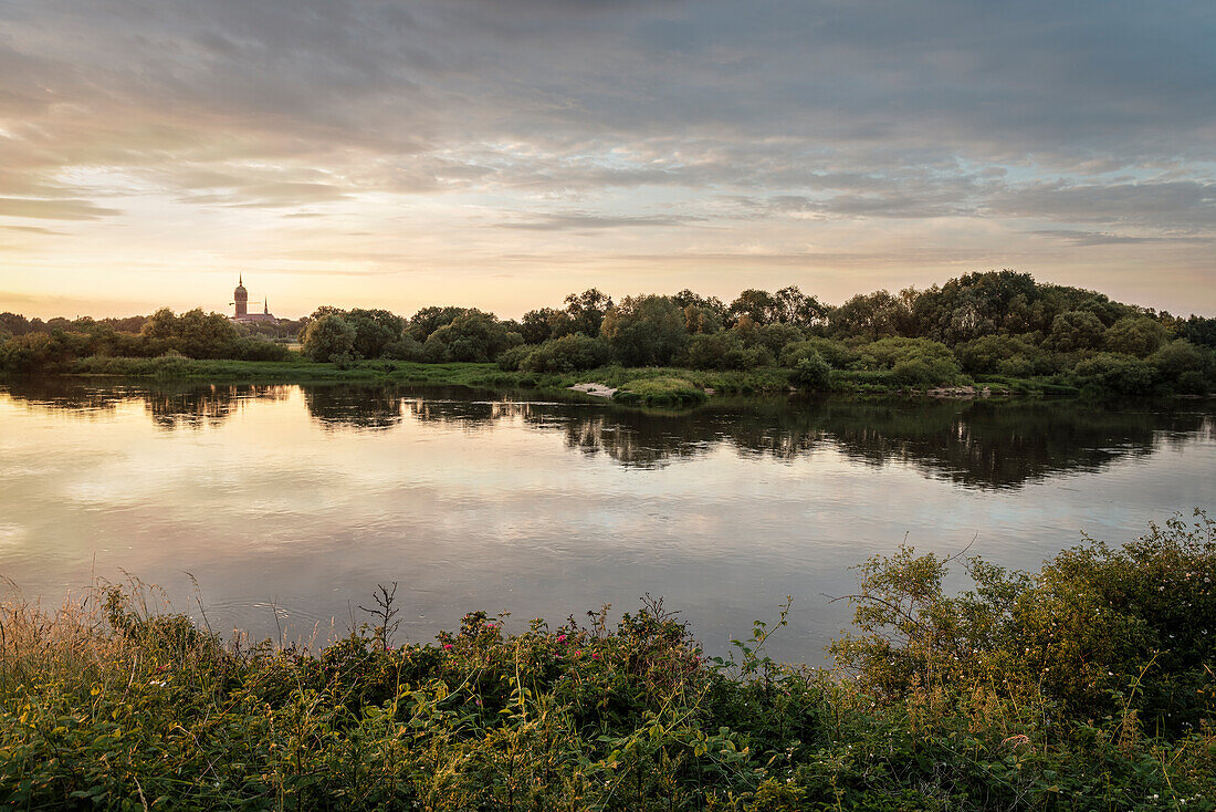 Blick über Elbe zur Lutherstadt Wittenberg und der Schlosskirche, Sachsen-Anhalt, Deutschland