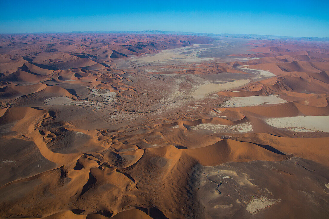 Aerial of a dead lake (vlei), in the Namib Desert, Namibia, Africa