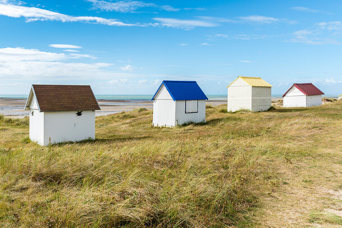 Strandhütten, Gouville-sur-Mer, Normandie, Frankreich, Europa