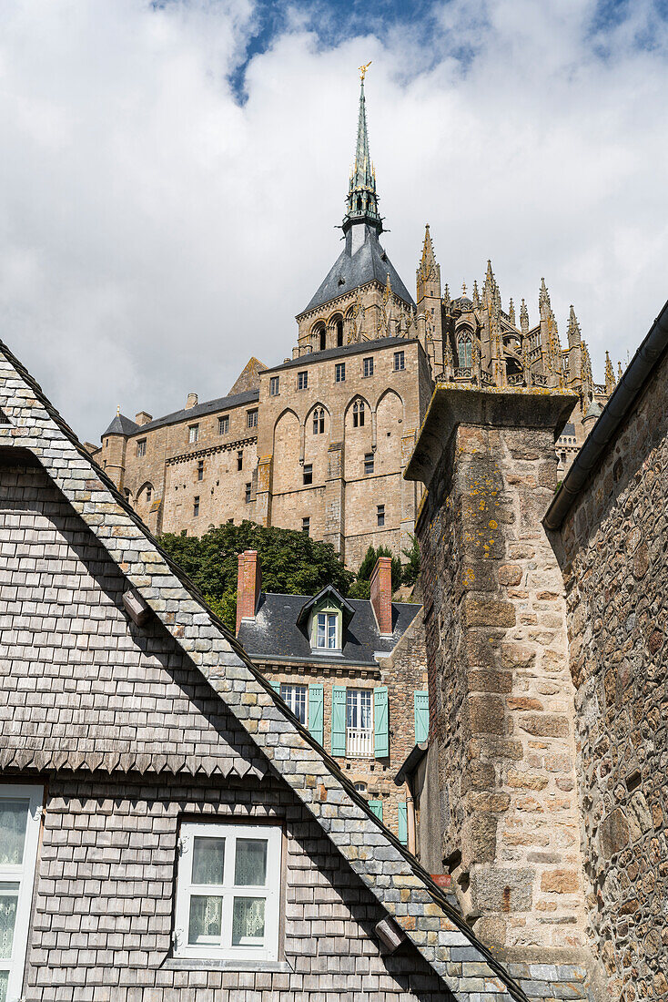 View of Mont Saint-Michel Abbey from below, UNESCO World Heritage Site, Mont-Saint-Michel, Normandy, France, Europe