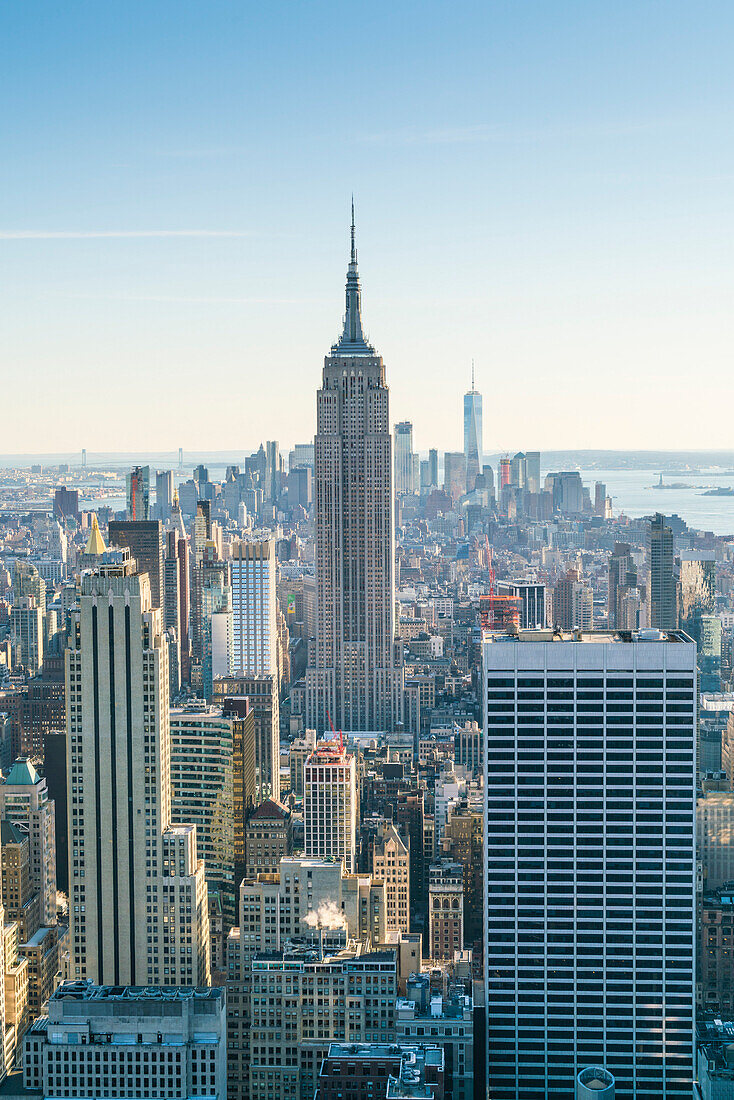 Manhattan skyline and Empire State Building, New York City, United States of America, North America