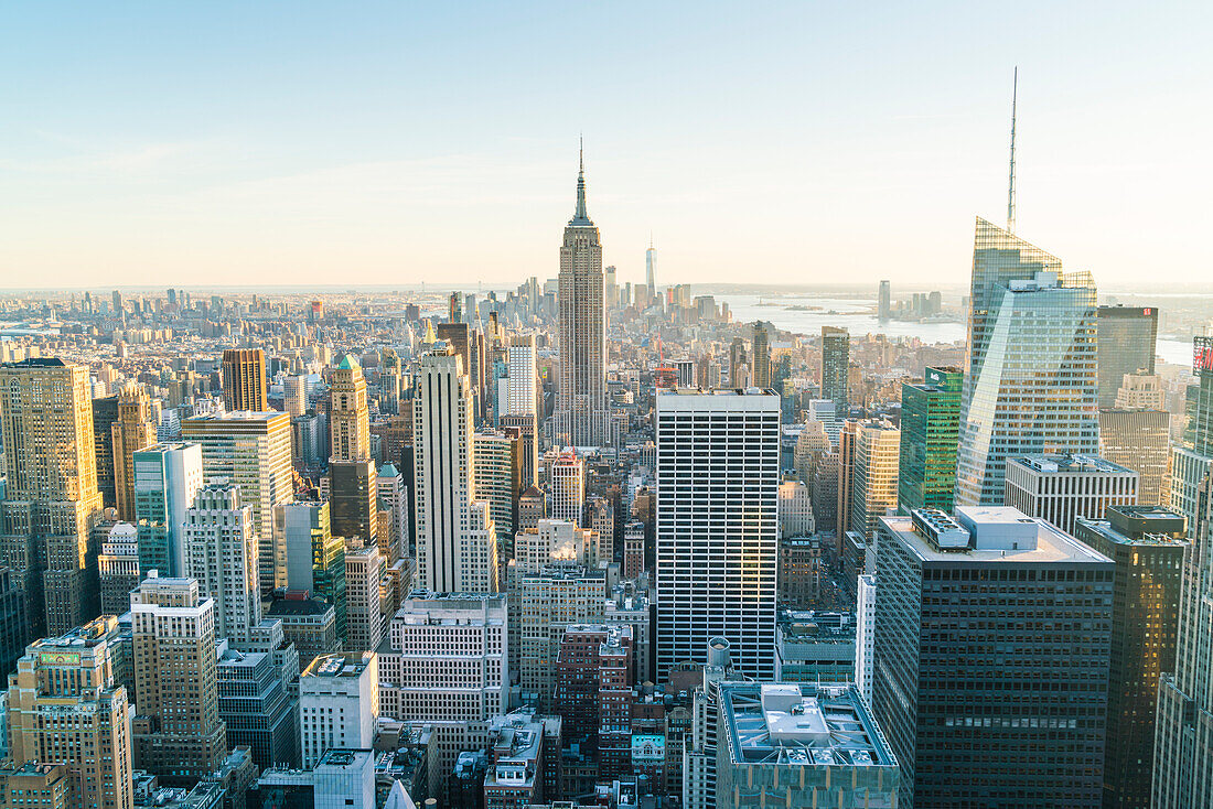 Manhattan skyline and Empire State Building, New York City, United States of America, North America