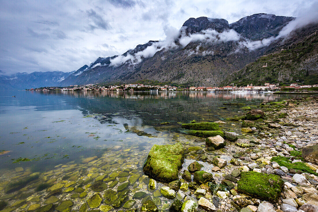 Low hanging cloud over the historic town of Kotor, UNESCO World Heritage Site, Montenegro, Europe