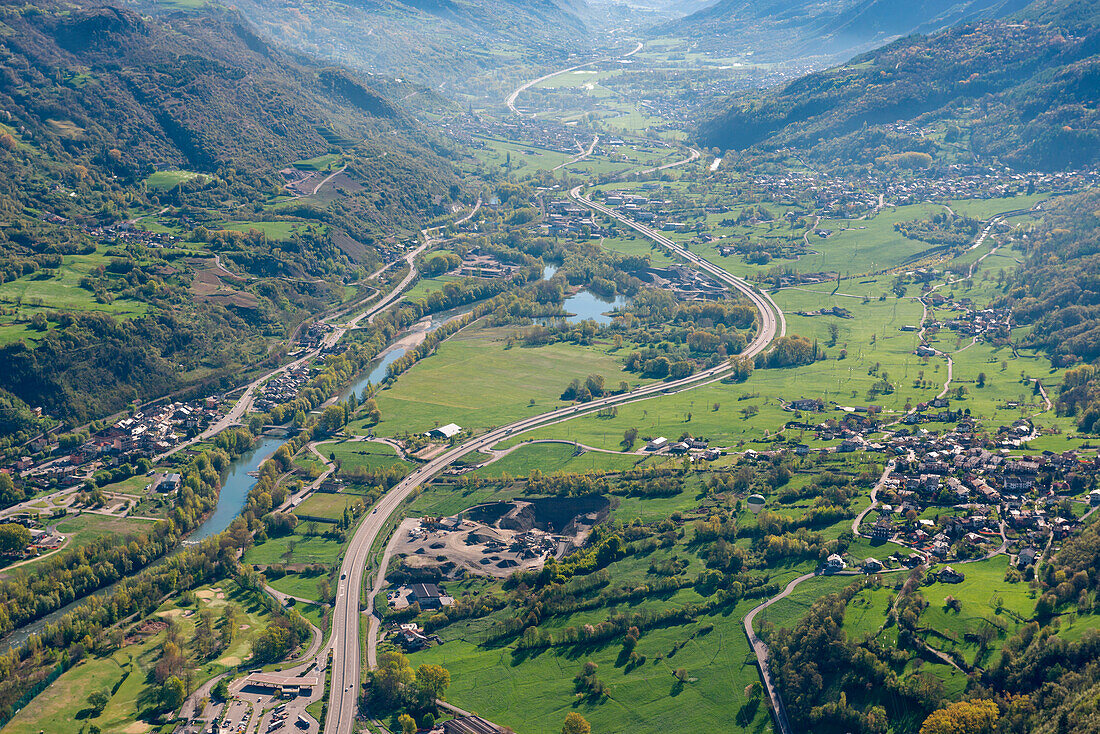 Aerial view of Aosta city, Aosta Valley, Italy, Europe