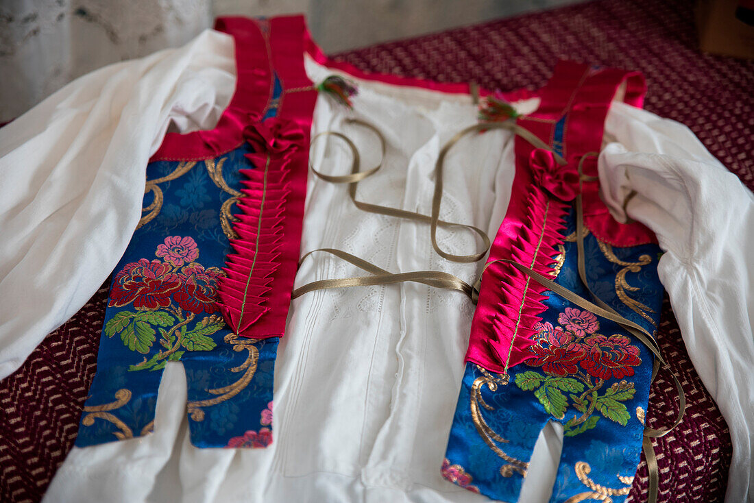 Typical ancient Sardinian dress for woman, Sorgono, Nuoro province, sardinia, italy, europe