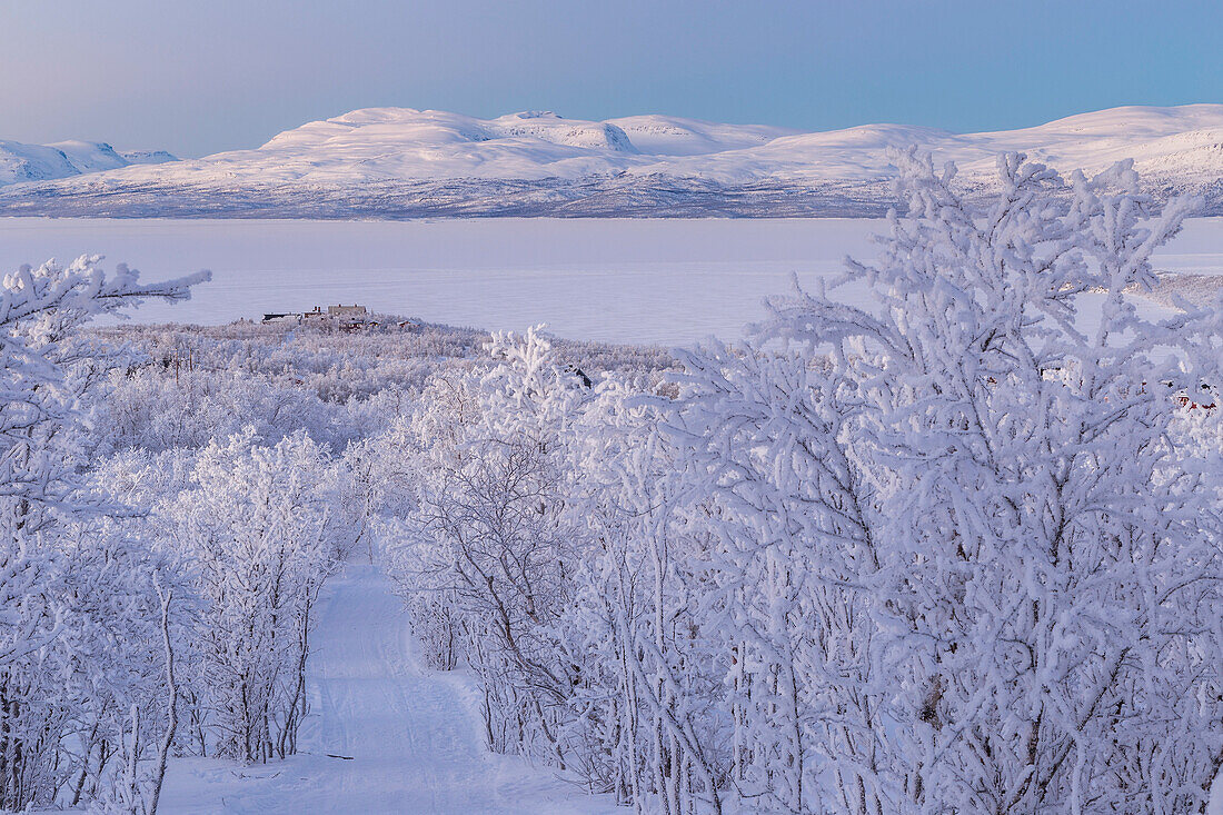 Winterdämmerung bei Abisko, Kiruna, Schweden, Europa