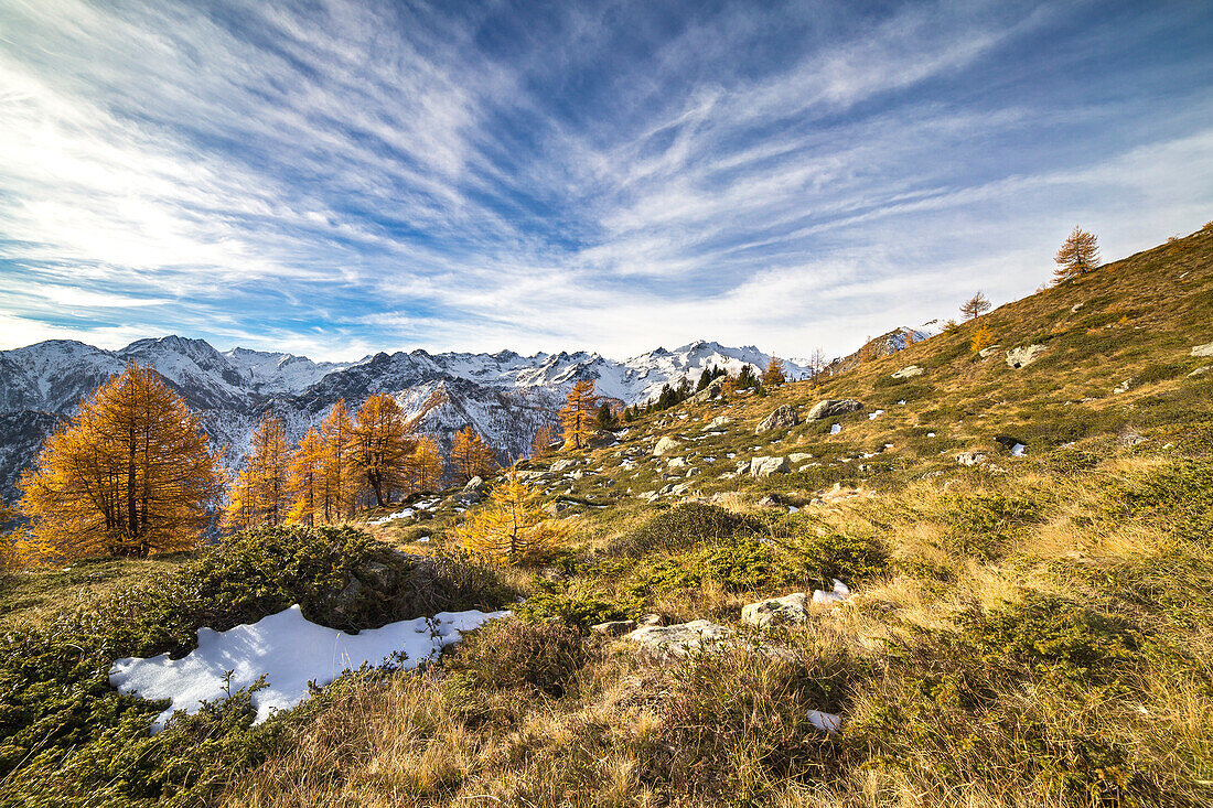 Mont Avic Natural Park in autumn , Champorcher, Mont Avic Natural Park, Aosta province, Aosta Valley, Italy, Europe