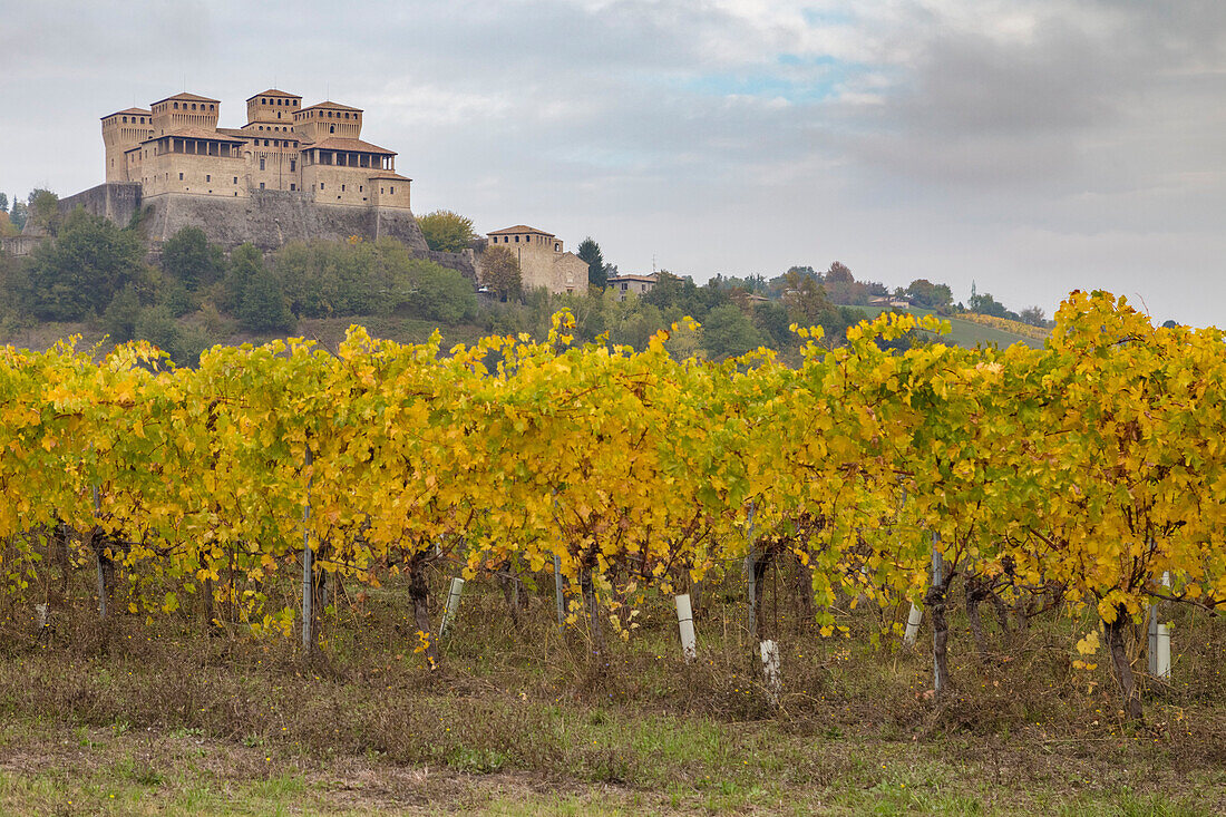 Autumn at the Castle of Torrechiara, Langhirano, Parma district, Emilia Romagna, Italy