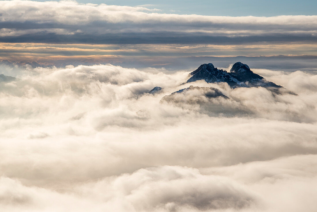 Mountains over the fog, Coltignone Mount, Piani Resinelli, Lecco province, Lombardy, Italy, Europe