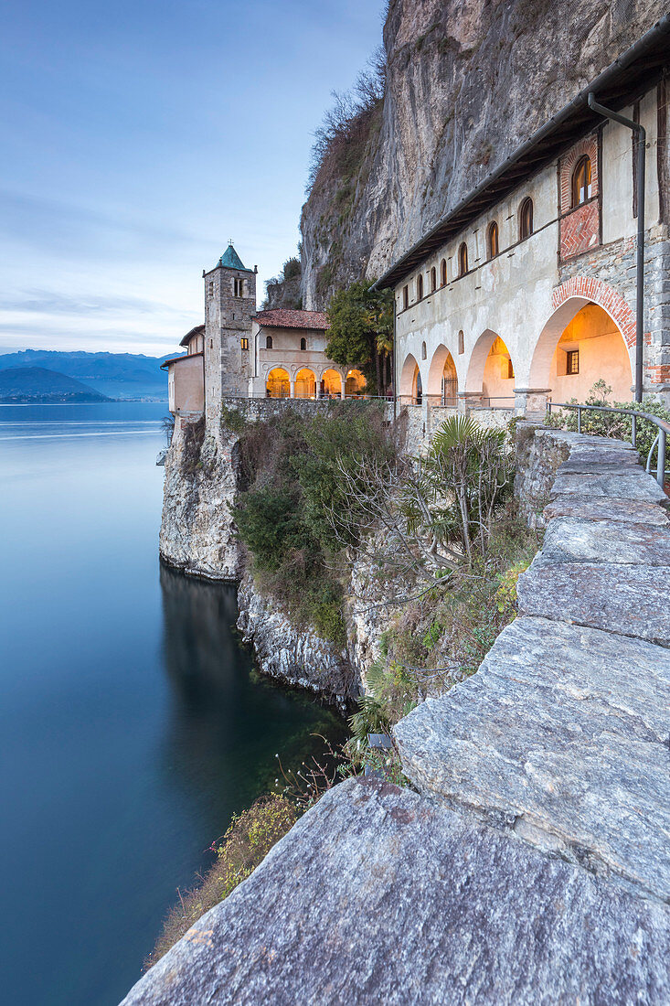 The old monastery of Santa Caterina del Sasso Ballaro, overlooking Lake Maggiore, Leggiuno, Varese Province, Lombardy, Italy
