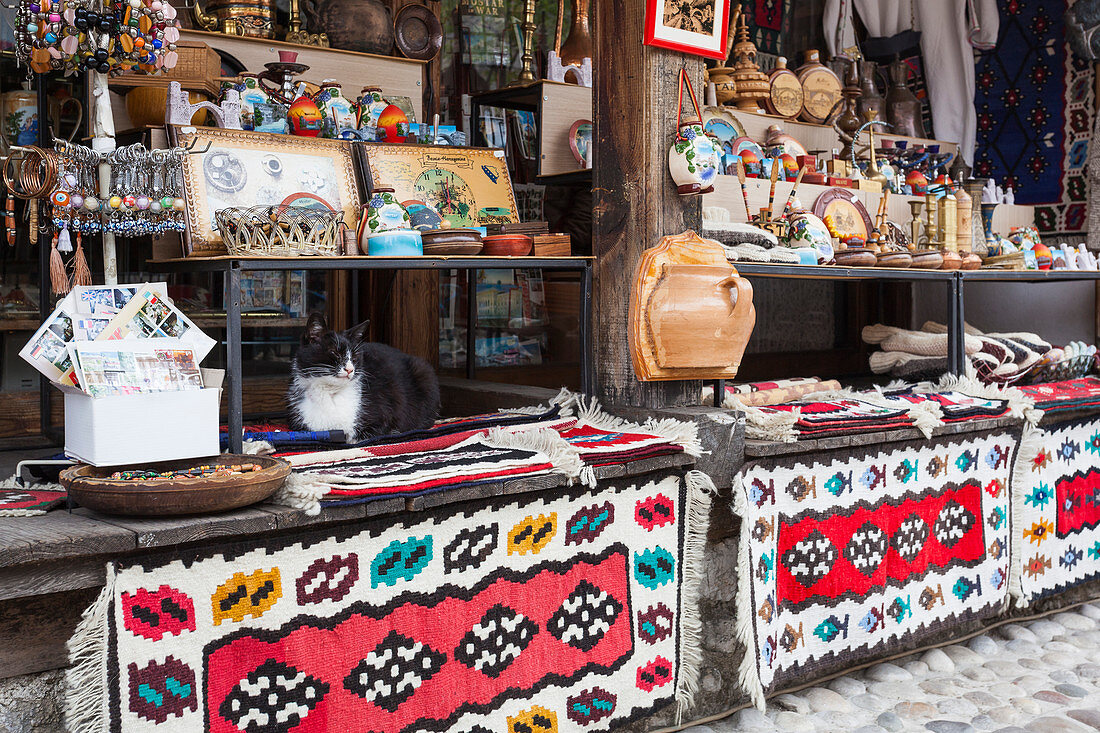 Souvenirs in the town market of Mostar, Bosnia and Herzegovina, Eastern Europe, Bosnia and Herzegovina