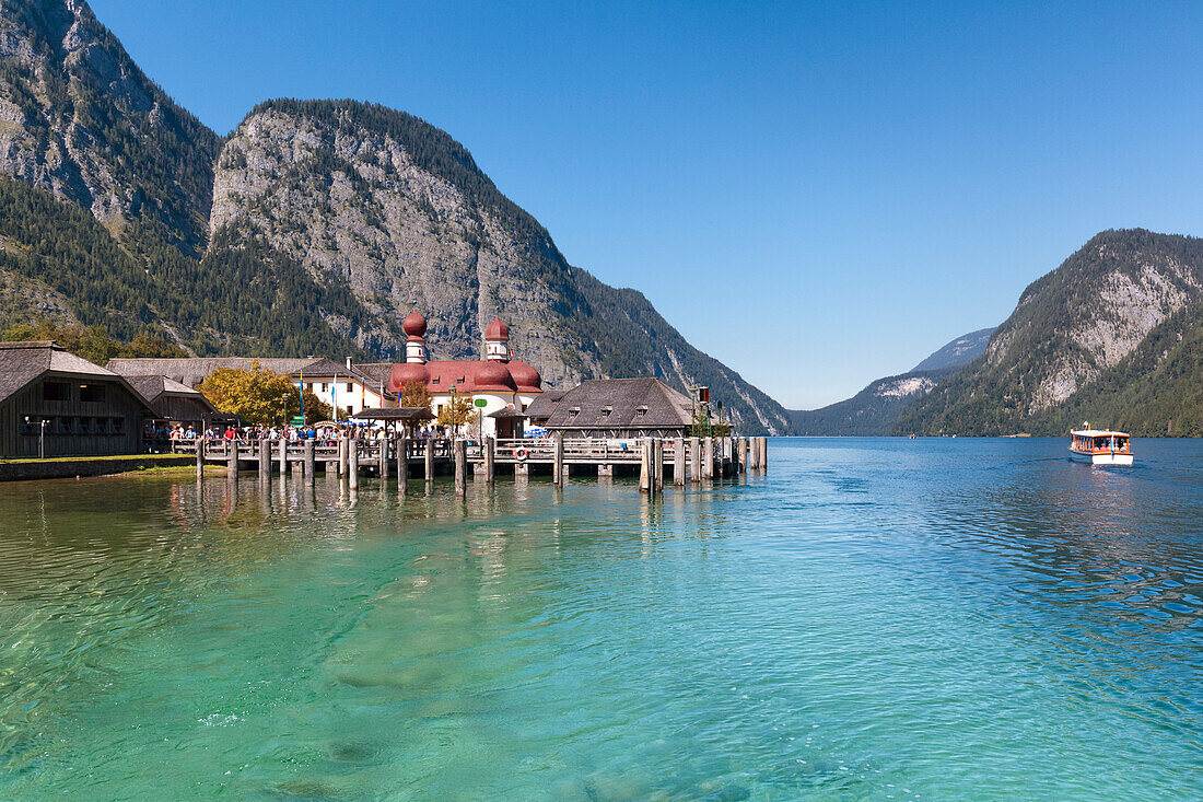 Europe, Germany, Bavaria, Berchtesgaden, St, Bartholomew's Church at Konigssee