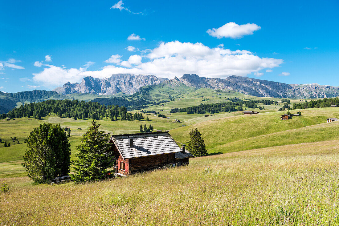 Seiser Alm, Seiser Alm, Dolomiten, Südtirol, Italien, Sonnenuntergang auf der Seiser Alm, Seiser Alm