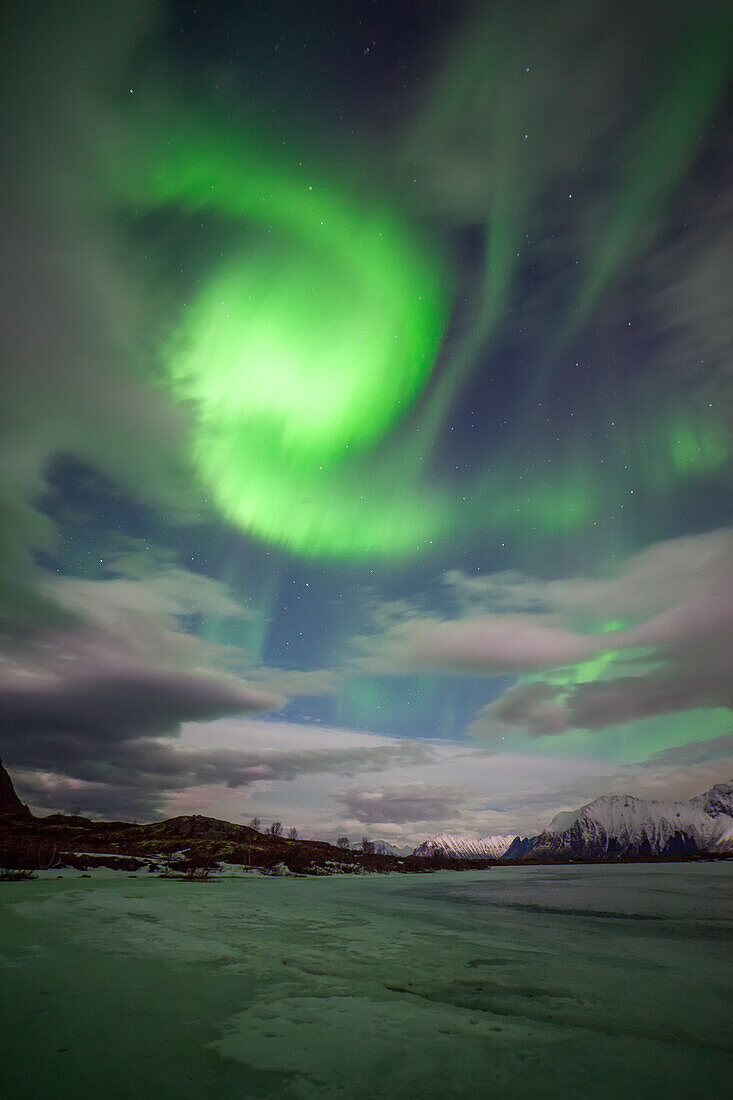 Lofoten, Norway, A strange spiral Aurora Borealis