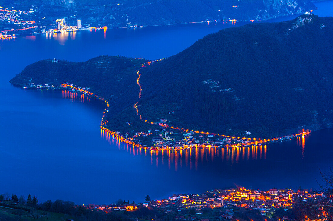 Peschiera Maraglio, blue hour, Montisola, province of Brescia, Italy