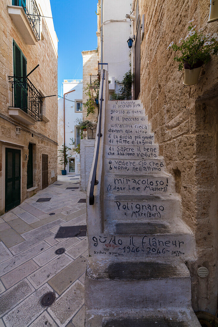 Typical alley and houses of the old town Polignano a Mare province of Bari Apulia Italy Europe