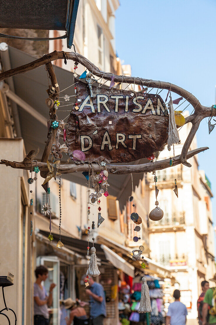 Handicraft shop in the typical medieval alleys of the old town Bonifacio Corsica France Europe