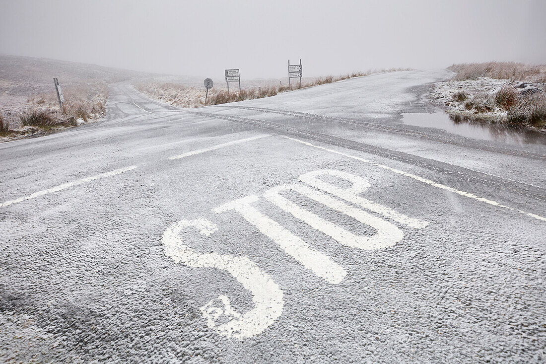 Light Snow on country road, Wicklow Mountains, County Wicklow, Ireland