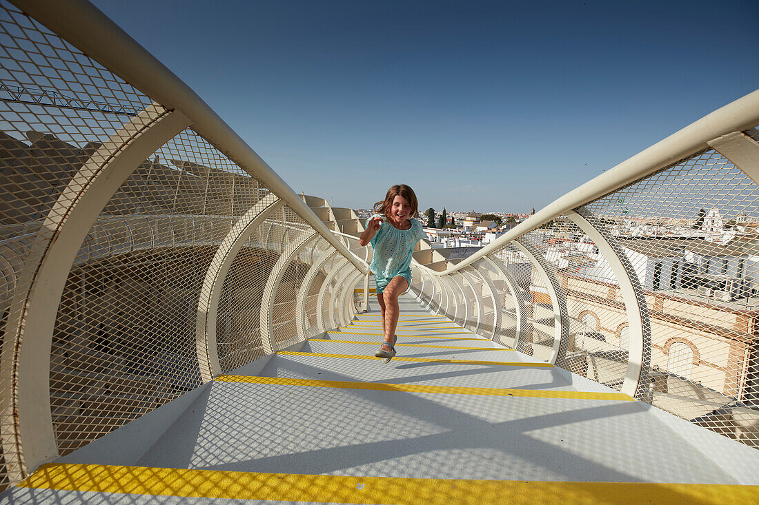 kids on platform of metropol parasol,  Seville, andalusia, Europe