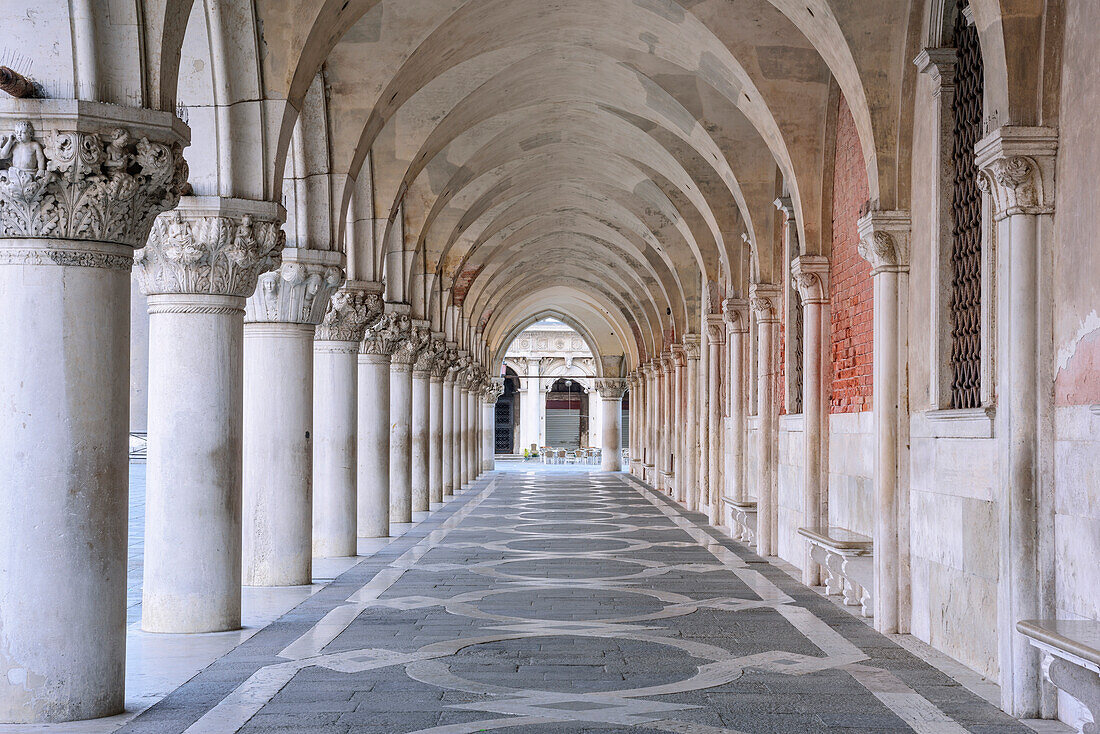 Arcade at Doge's Palace, Piazza San Marco, Venice, UNESCO World Heritage Site Venice, Venezia, Italy