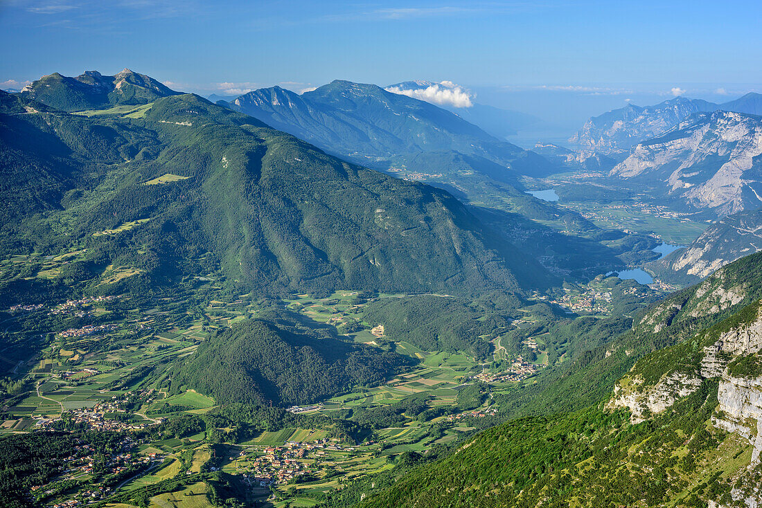 View to Garda range and valley of Sarca, from Paganella, Paganella, Brenta group, UNESCO world heritage site Dolomites, Trentino, Italy