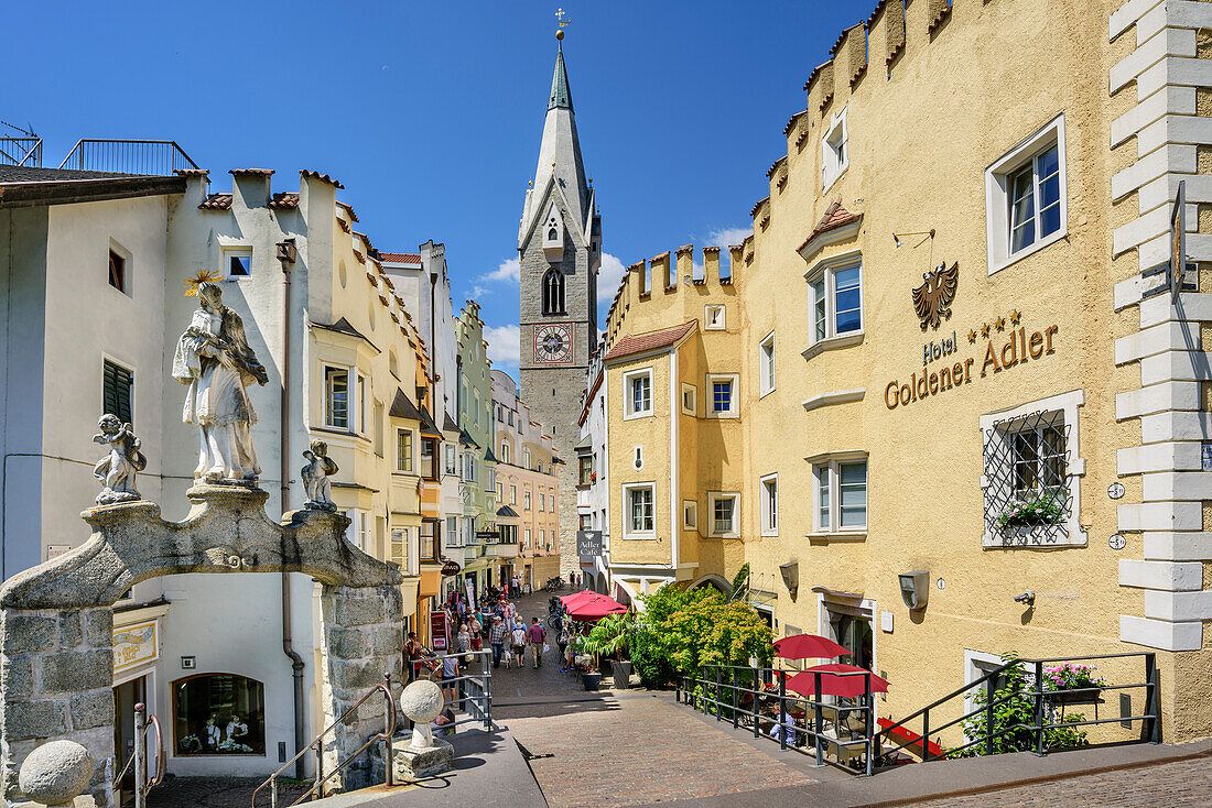 Pedestrian zone with cathedral in background, Brixen, South Tyrol, Italy