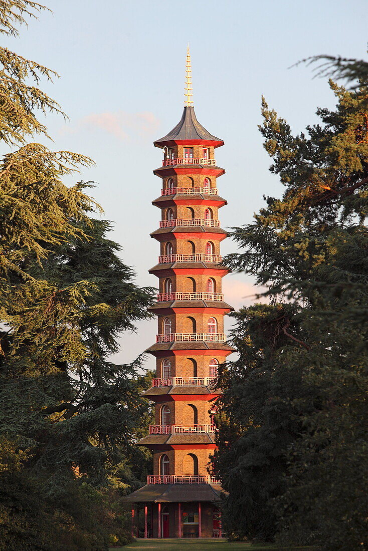 Pagoda built by Sir William Chambers for Princess Augusta, the founder of Kew Royal Botanic Gardens, Kew, Richmond upon Thames, London, England