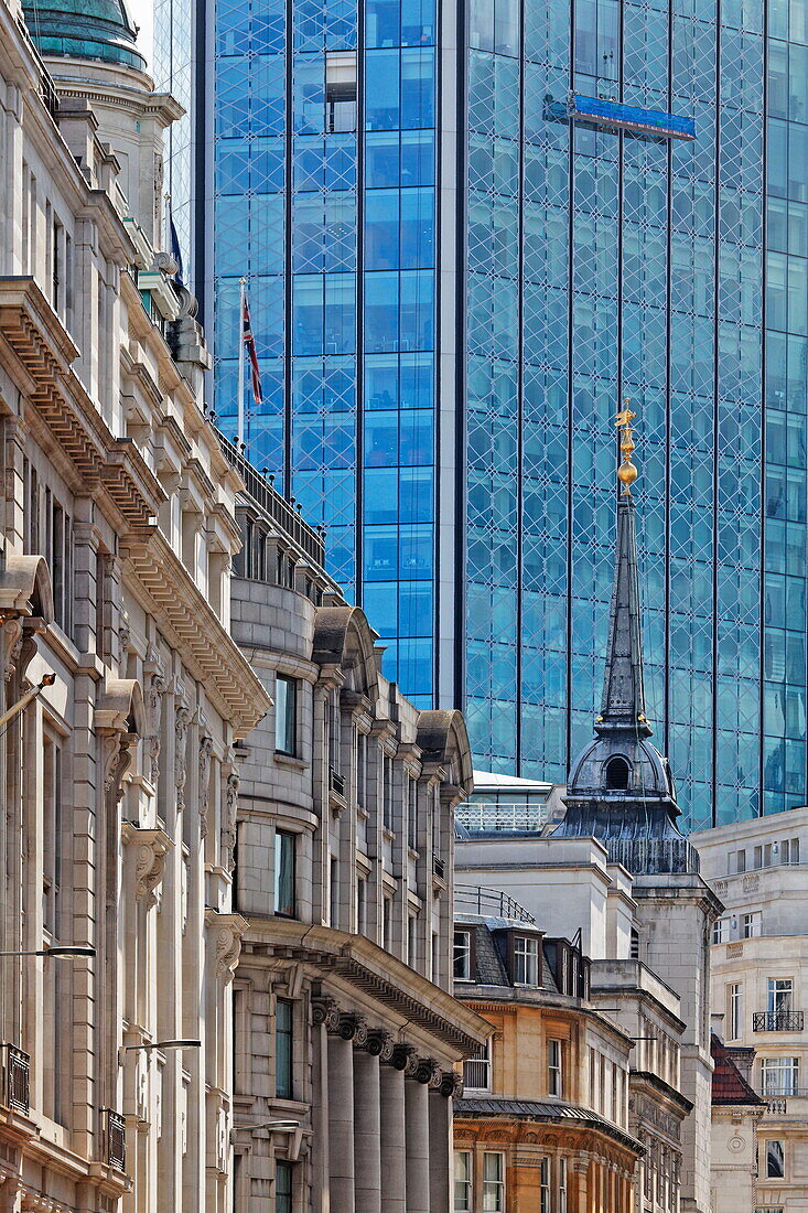 Architektonische Kontraste, Bishopsgate, City of London, London, England